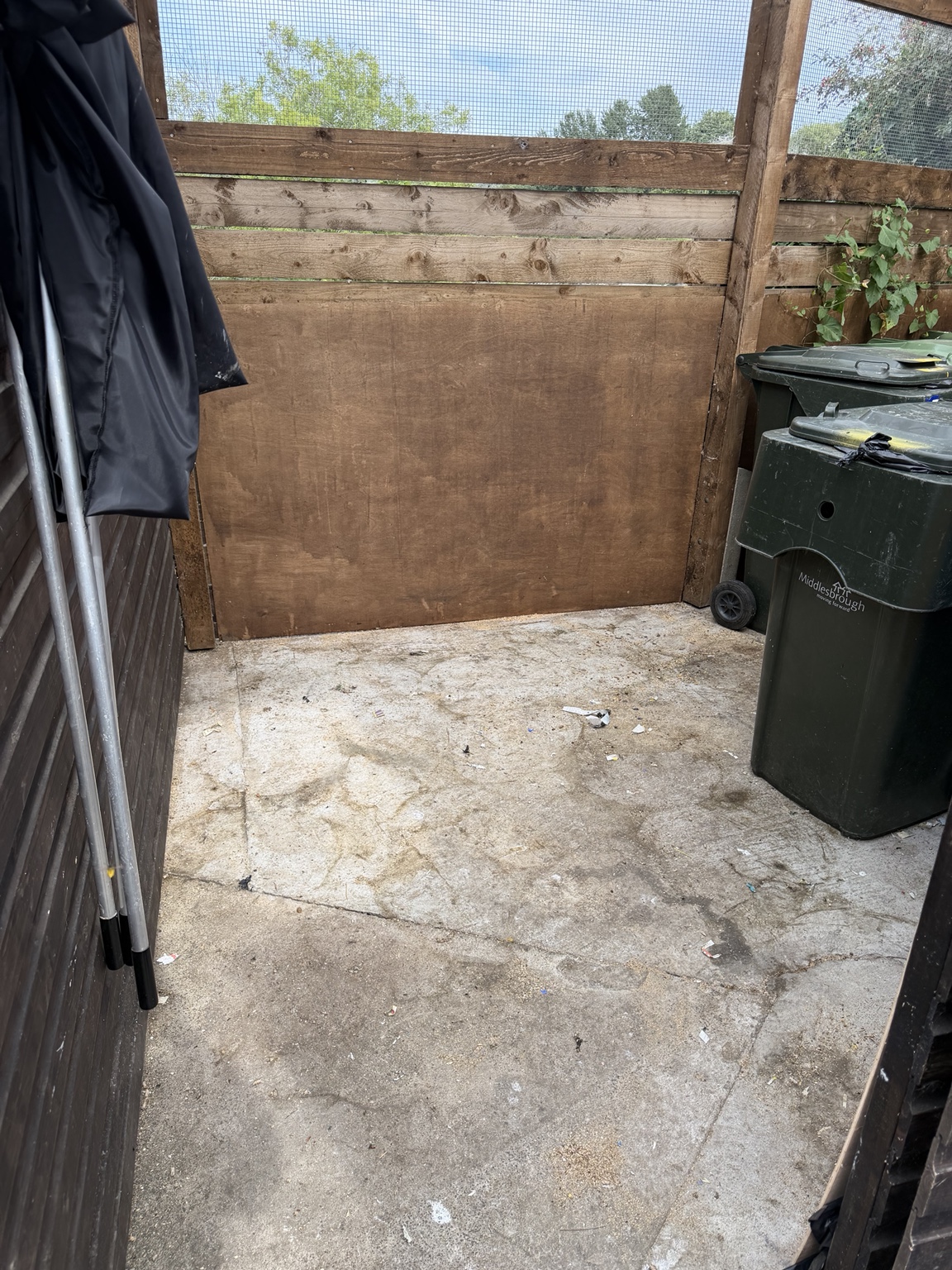 Cleared bin store after bagged waste removal in Sunderland