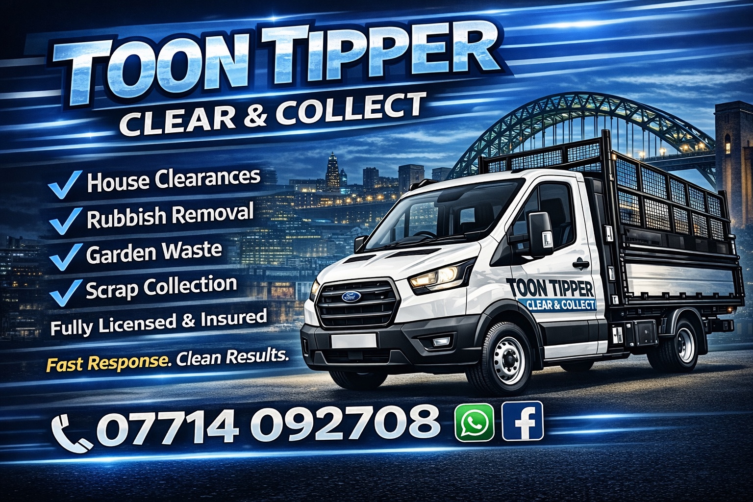 Toon Tipper flyer showing the Newcastle Tyne Bridge and collection vehicle