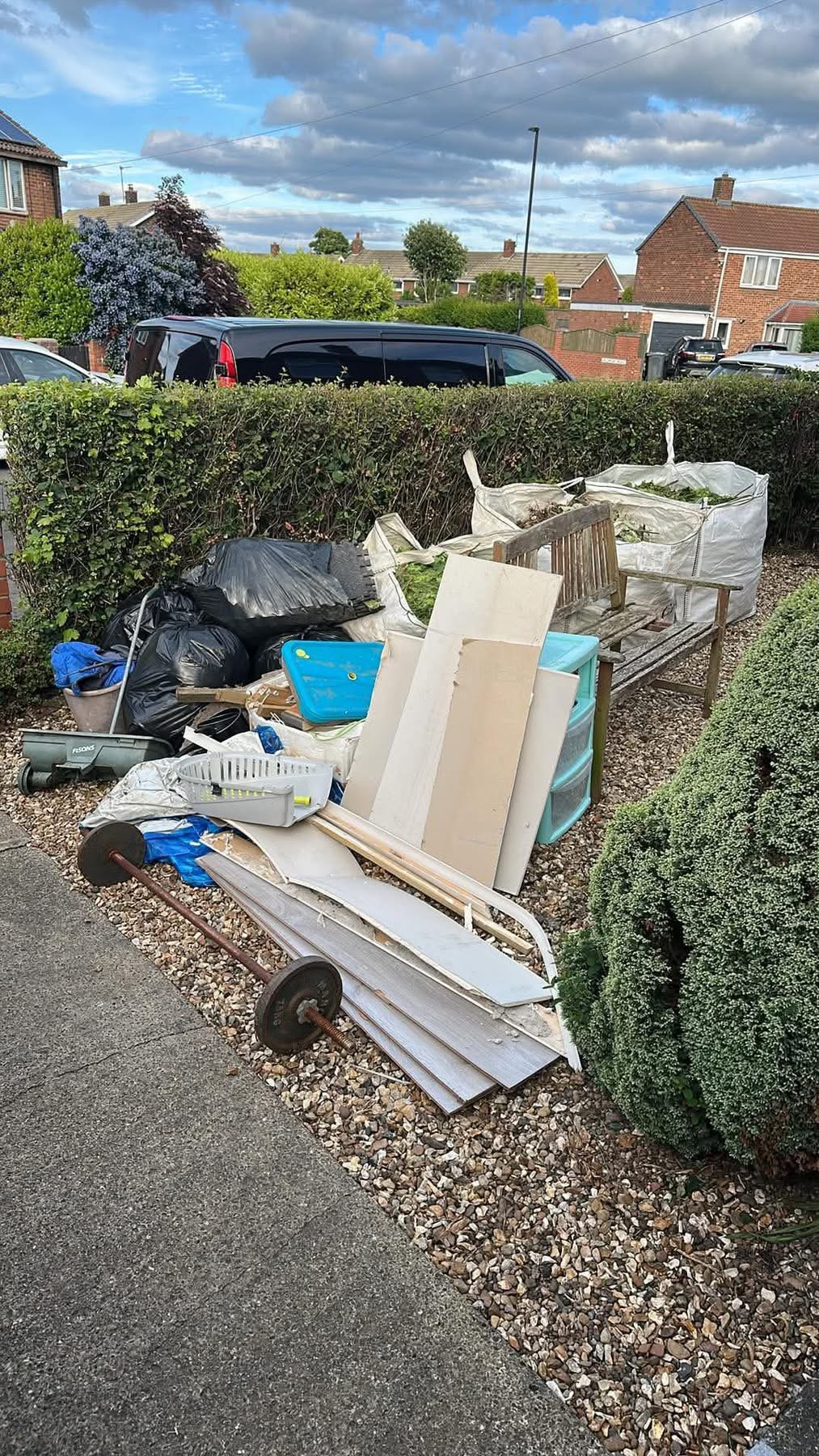 Garden and household waste before clearance in Whitley Bay